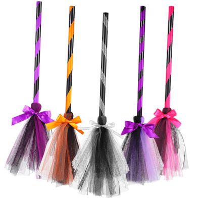 5Pcs Halloween Witch Broom Lightweight Witch Costume Accessories Colors for Halloween Party Cosplay Decorations