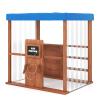 HONEY JOY Kids Gas Station Playset with Canopy, 2 Simulation Fuel Nozzles, Door Curtains, Chalkboard, Display Shelves, Fir Wood Pretend Play Gas Pump Toy for Kids Outdoors Backyard Gift, Natural view 1