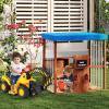 HONEY JOY Kids Gas Station Playset with Canopy, 2 Simulation Fuel Nozzles, Door Curtains, Chalkboard, Display Shelves, Fir Wood Pretend Play Gas Pump Toy for Kids Outdoors Backyard Gift, Natural view 2
