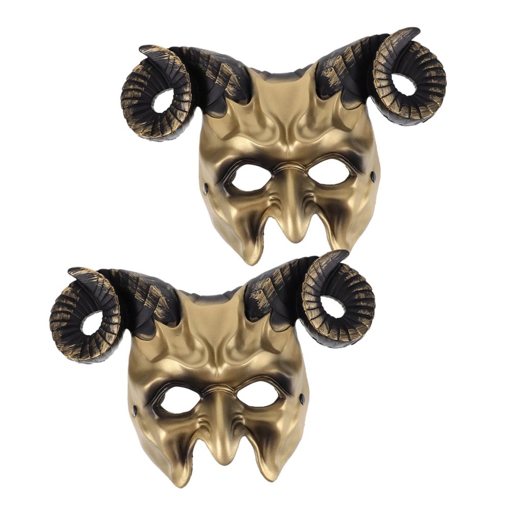 2Pcs Horned Animal Half Face Mask Devil Masquerade Party Mask for Halloween Cosplay Costume Props Lightweight Design for Festivals and Themed Celebrations