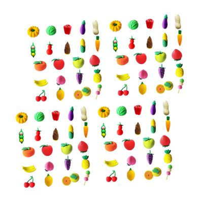 100Pcs Adorable Cartoon Fruits and Vegetables Erasers Mini TPR Erasers for and Prizes Stationery for Art and Writing Activities