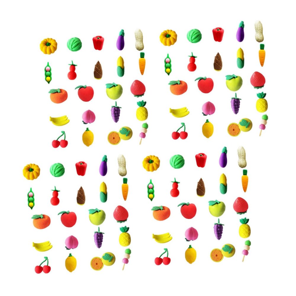 100Pcs Adorable Cartoon Fruits and Vegetables Erasers Mini TPR Erasers for and Prizes Stationery for Art and Writing Activities