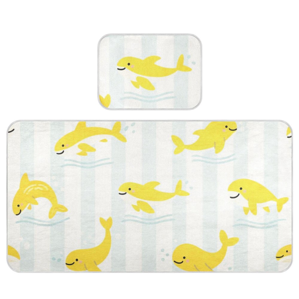 Ocean Animal Whale Yellow Stripe Cooling Baby Toddler Mattress 28" x 52" Breathable Mattress Protector pad for Baby&Toddler