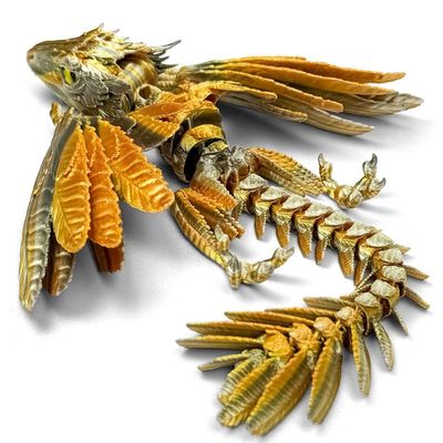 SGYYSG Feathered Wyvern Dragon,3D Printed Dragon, Articulated Dragon with Wings, 3D Printed Toys, Desktop Pet - Perfect for Fantasy Enthusiasts (Gold Silvery)