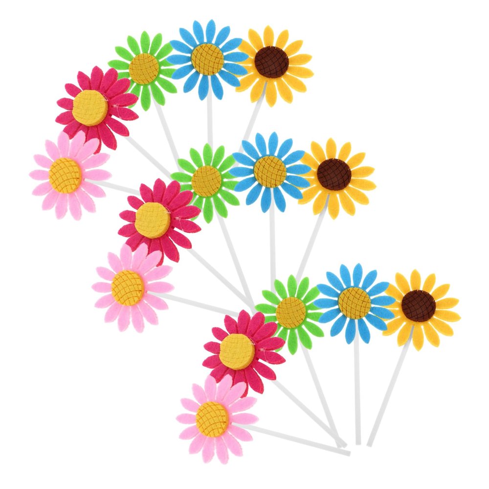 100pcs Sunflower Cupcake Picks: Sunflower Cake Decorations Cute Felt Flower Cake Toppers Floral Dessert Picks For Birthday Parties Weddings Celebrations