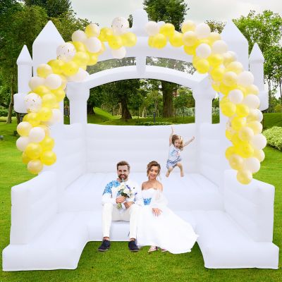 FINCOME White Bounce House, 13x13ft Inflatable Bounce House with Blower, Commercial Bounce Castle Large Bouncer Jumping Bouncy House for Kids Adults Wedding Birthday Party Celebrations Indoor Outdoor