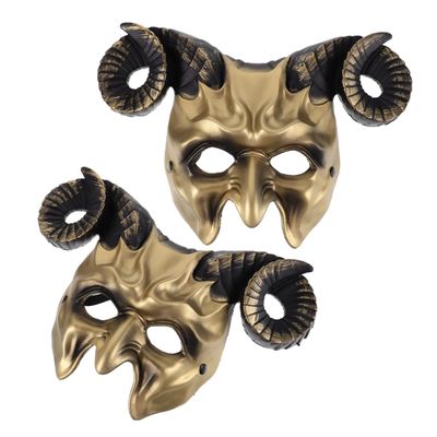 Abaodam 2Pcs Horned Devil Mask Half Face Masquerade Festival Costume Prop for Halloween Party Cosplay Role Play Breathable Design for Comfortable Wear