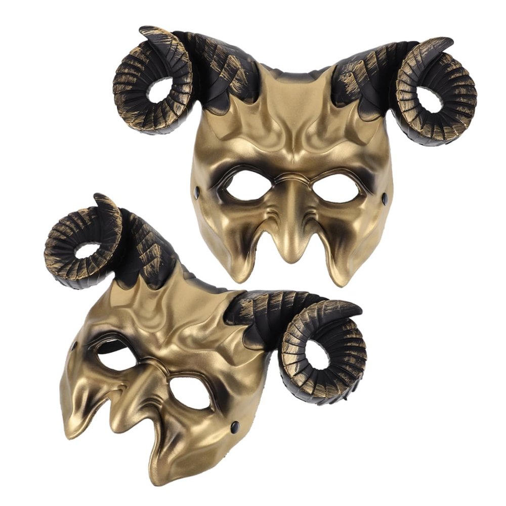 Abaodam 2Pcs Horned Devil Mask Half Face Masquerade Festival Costume Prop for Halloween Party Cosplay Role Play Breathable Design for Comfortable Wear
