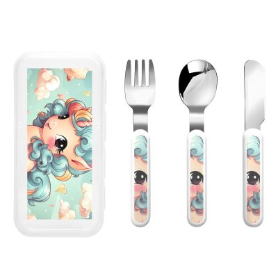 3-Piece Children Utensils Set Cute Animal Rainbow Knife Spoon Fork Set Stainless Steel Silverware Set Easy-Grip Reusable Utensils Set Child Flatware Set with Case for Lunch Travel