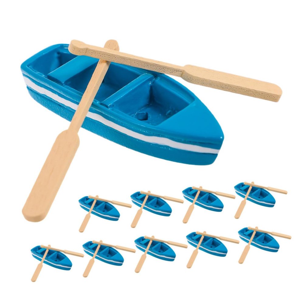 10 Set Miniature Fishing Boat with Oars DIY Micro Landscape Decor Nautical Ornaments for Farmhouse Decoration Crafting Projects
