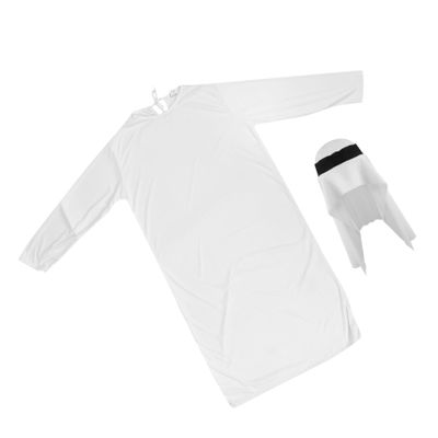 1Set Men's Pure Arabian Thobe Costume for Halloween Carnival Lightweight Middle Eastern Attire with Hat for Unique Dress Up