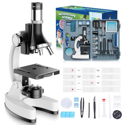 100X-1200X Kids Microscope Kit for Children: Compound Microscope for Kid STEM Biology Discovery - Science Experiments Microscopio Set with Metal Frame, Carrying Box Educational Gift for Child 8-12