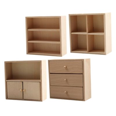4pcs Miniature Wooden Cabinet DIY Dollhouse Furniture Realistic Bookshelf Bedroom Decor Solid Mini Storage for Creative Play Home Display
