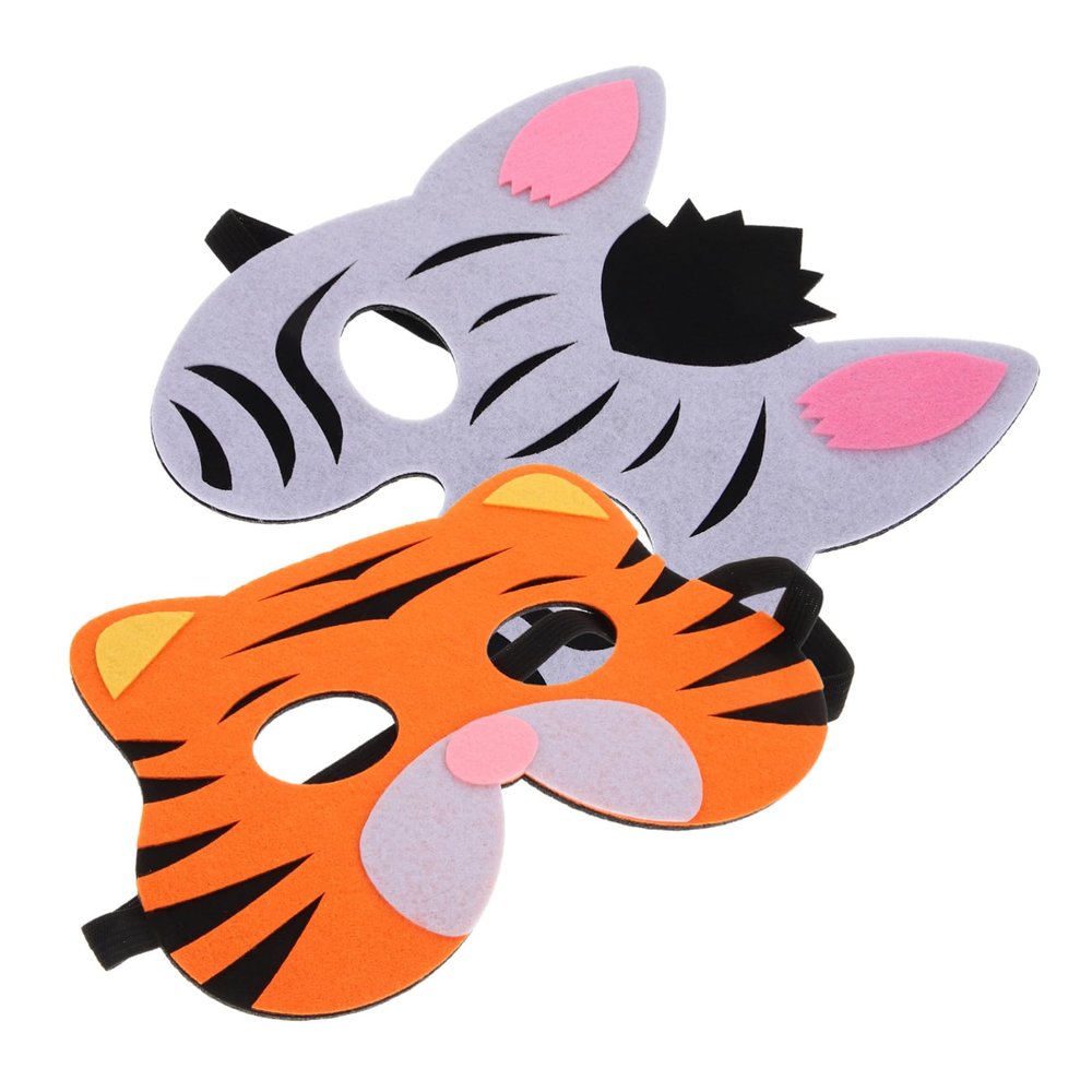 Beaupretty 2Pcs Animal Costume Mask for Cute Zebra Tiger Masks for Halloween Party Cosplay and Carnival Events Easy to Wear with Elastic Band for Dress Up and Decorative