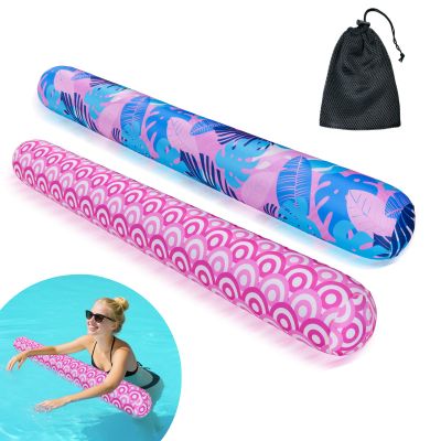 2 Pack Inflatable Swimming Pool Noodles, Quick Drying Soft Fabric Covered Pool Noodle Jumbo with Portable Storage Bag, Premium Buoyancy for Swim Pools Floats Party Toys Accessories