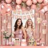 100th Birthday Decorations for Women Girls, Happy 100 Birthday Decorations for Her, Rose Gold Birthday Party Supplies with Banner, Number Balloons, Fringe Curtains, Hanging Swirls view 3