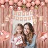 100th Birthday Decorations for Women Girls, Happy 100 Birthday Decorations for Her, Rose Gold Birthday Party Supplies with Banner, Number Balloons, Fringe Curtains, Hanging Swirls view 4