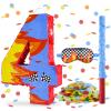 Blue Racing Cars Themed Birthday Decorations, Racing Cars Themed Number 4 Pinata with Stick Blindfold and Confetti Fire Race Car Checkered Flag Themed 4th Birthday Party Supplies (Fire Race Car 4th) view 1