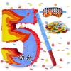 Blue Racing Cars Themed Birthday Decorations, Racing Cars Themed Number 3 Pinata with Stick Blindfold and Confetti Fire Race Car Checkered Flag Themed 3rd Birthday Party Supplies (Fire Race Car 5th) view 1