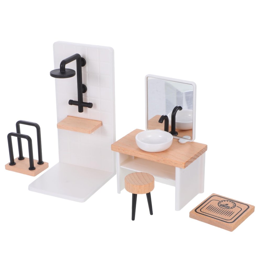 1 Set Scale Dollhouse Accessories with Shower Wash Basin Stool Towel Rack More DIY Dollhouse Furniture for Creative Play