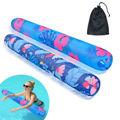 2 Pack Inflatable Swimming Pool Noodles, Quick Drying Soft Fabric Covered Pool Noodle Jumbo with Portable Storage Bag, Premium Buoyancy for Swim Pools Party Toys Accessories