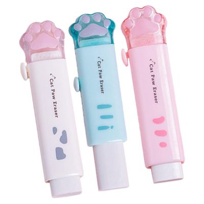 3Pcs Cute Cat Paw Shaped Retractable Erasers for Students Kawaii School Supplies Fun and Easy to Use Pencil Mark Removers Office Use