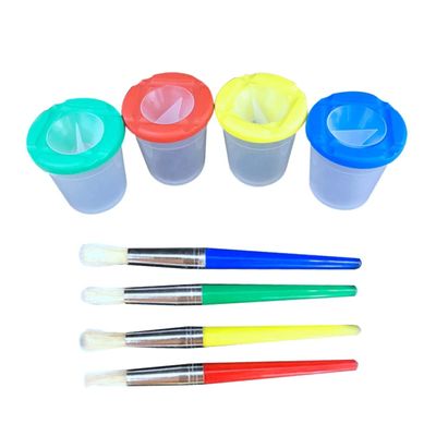 4Pcs Paint Brush Set with Spill Cups Handles for Beginners and Young Artists for Watercolors and Creative Play