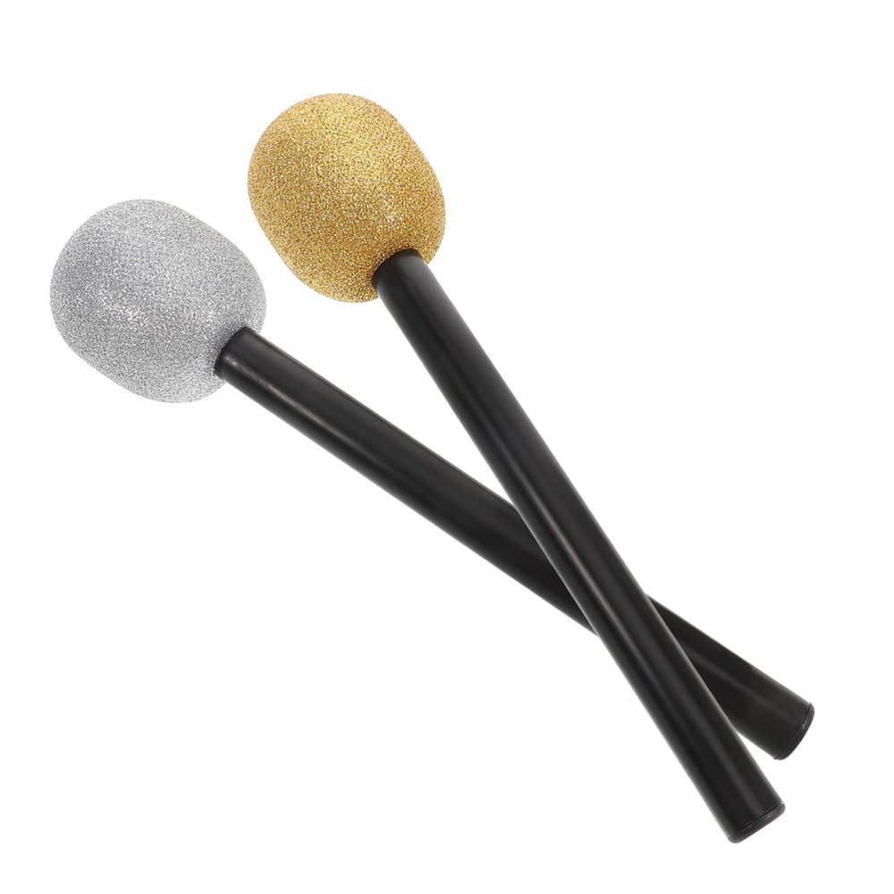 2Pcs Glittered Fake Microphone Props for Sparkly Bling Plastic Microphones for Dance Parties Halloween Decorations and Disco Events Eye Catching Party Accessories