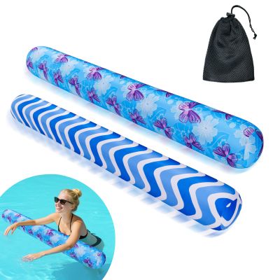 2 Pack Inflatable Swimming Pool Noodles Jumbo, Quick Drying Soft Fabric Covered Pool Noodle Jumbo with Portable Storage Bag, Premium Buoyancy for Swim Pools Party Toys