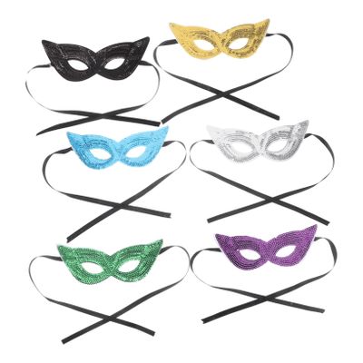 Abaodam 6Pcs Gras Masks with Headband Festive Rhinestone Sequin Half Face Cover for Celebrations Metallic Eye Masks for Parties and Gatherings