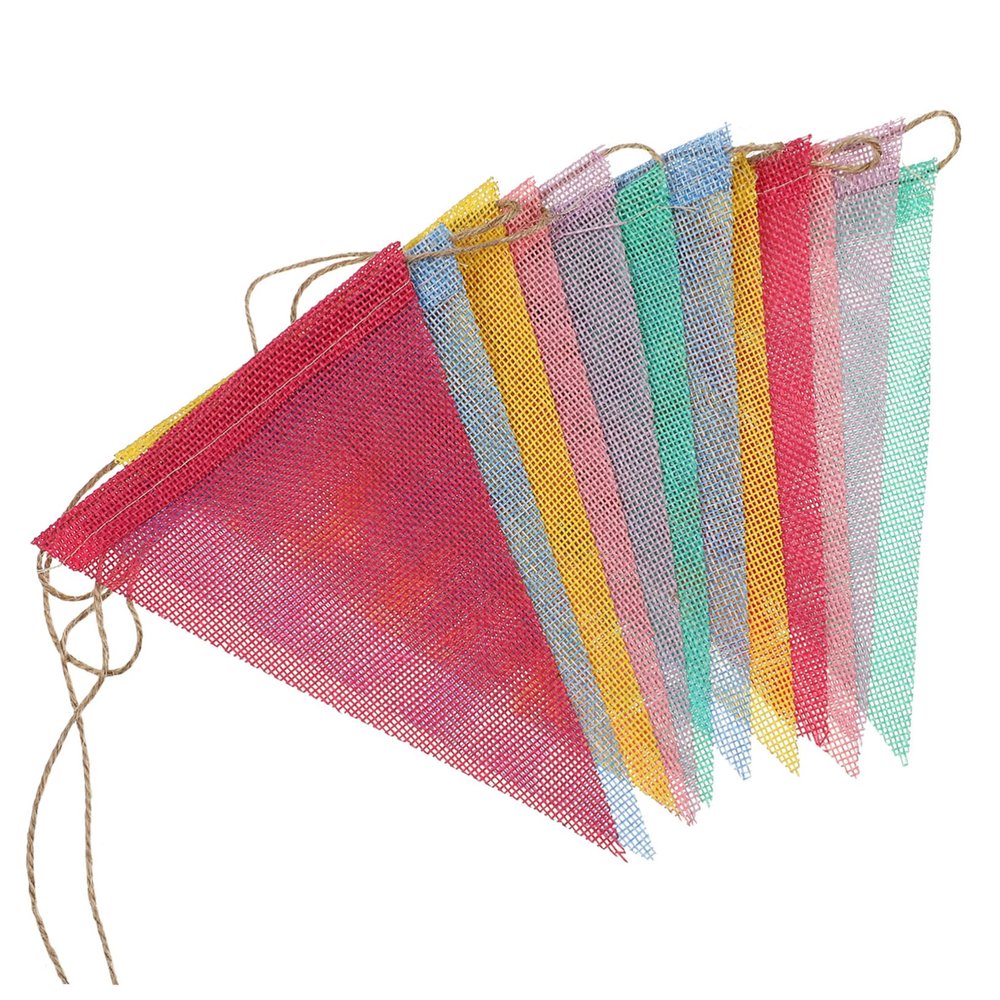 1 Set Imitation Linen Flag Colorful Pennant Banner Flags Imitated Burlap Bunting Banner Multicolor Banners Carnival Party Banner Imitated Burlap Pennant Banner Polyester Cloth