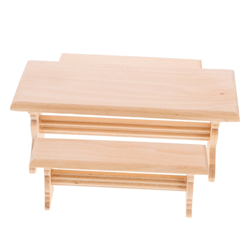 1Set Miniature Wooden Table and Bench Set Dollhouse Furniture Model Design for Mini House Decoration Material Realistic Craftsmanship