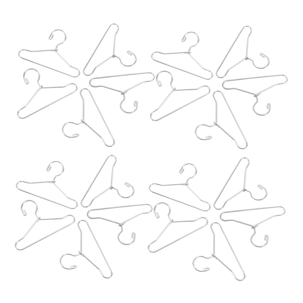 24pcs Mini Doll Clothes Hangers Silver Iron Hangers for Doll Outfits for Miniature Room Decor and Organization