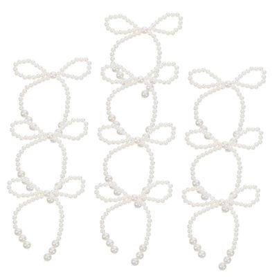 10pcs Faux Pearl Bow Cake Decorations Pearls Bow Knot Ornament Cupcake Toppers for Birthday Wedding Dance Ball Party Supplies DIY Accessories White