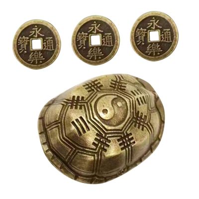 GARVALON Brass Turtle Shell Sculpture Vintage Desk Decor Fortune Divination Coins for Home and Office Decorative Piece for Collectors and Feng Shui Enthusiasts