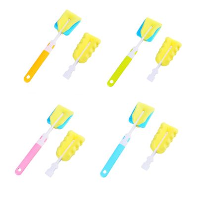 2Pcs Bottle Cleaning Brush Non Abrasive Sponge Scrubber with Handle for Glass Milk Feeding Bottles Green Color