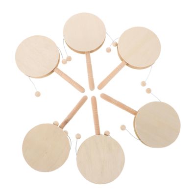 Abaodam 6Pcs Unpainted Wood DIY Rattle Drum for Boy Girl Handmade Musical Instruments for Creative Painting and Crafting Wooden Percussion Toys for Parent-boy Girl Activities and Educational Play