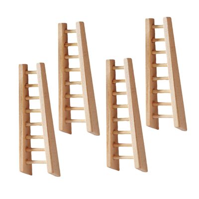 4pcs Miniature Dollhouse Ladder: 1:12 Scale Wooden Furniture for Toy Houses Fairy Garden Scenes - Dollhouse Furniture Prop