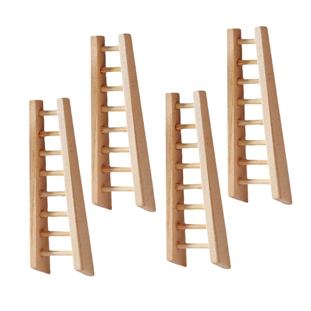 4pcs Miniature Dollhouse Ladder: 1:12 Scale Wooden Furniture for Toy Houses Fairy Garden Scenes - Dollhouse Furniture Prop