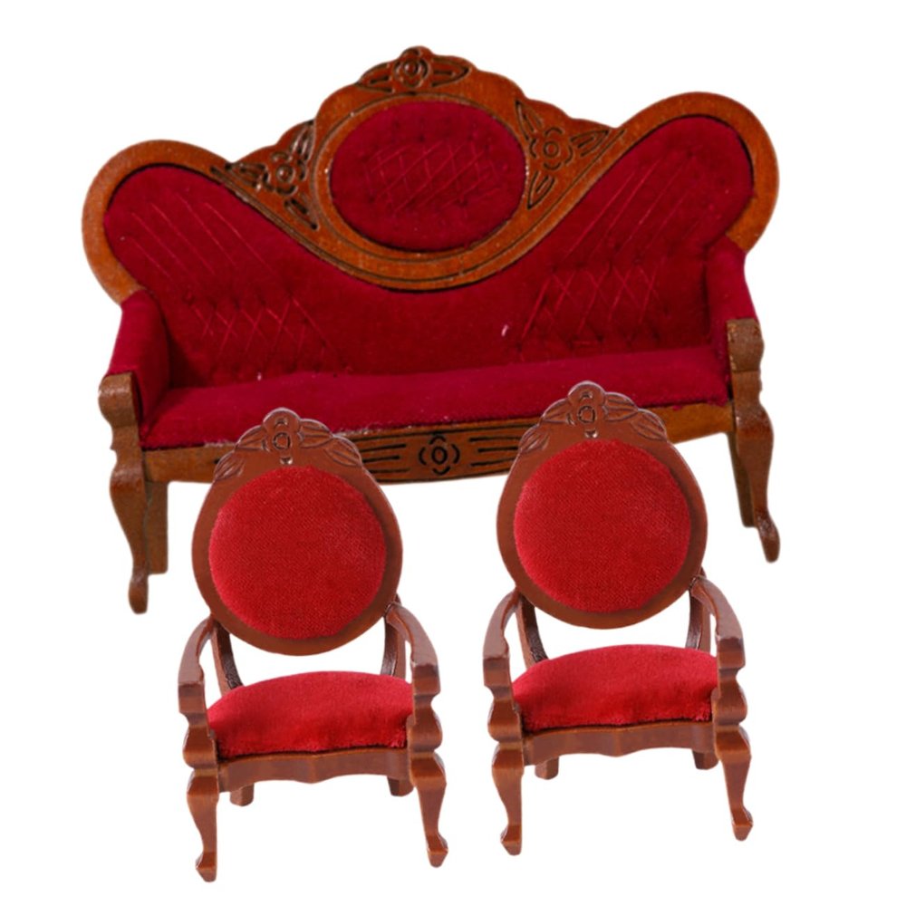 3pcs Mini Couch Dollhouse Furniture Tiny House Accessories with Realistic Design Includes Long Sofa and Armchairs for Creative Layouts Dollhouse Living Room