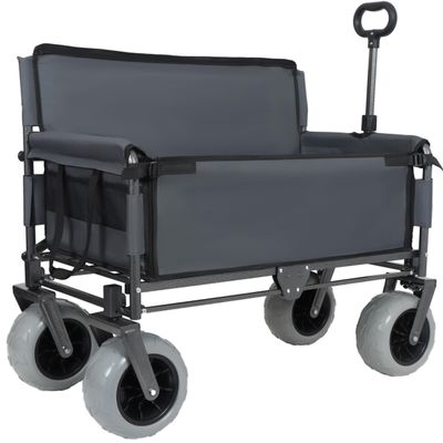 3-in-1 Convertible Folding Wagon Cart with Bench Seat & 180L Storage - 500lbs Heavy-Duty All-Terrain Wagon for Camping, Beach, Sports & Garden Use (Grey+ 9"x4" Wheels)