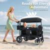 Kinder King Stroller Wagon for 2 Kids, Foldable All-Terrain Outdoor Toddler Kids Wagon Stroller 2 Seater, Removable Canopy, Adjustable Push/Pull Bar, Detachable Tray, Parent Organizer, Black view 3