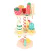 Bnineteenteam Wooden Tea Party Set Beechwood Dessert Stand Playset with Ice Cream Tower & Food for Kids Ages 3 4 5 6 Imaginative Play Kitchen Toy view 3