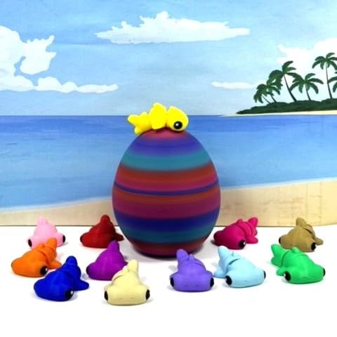 12pcs Baby Hammerhead Sharks and Egg, 3D Printed Plastic Ocean Sea Animals Figures, Colorful Articulated Baby Hammerhead Sharks, Fidget ADHD Autism Toy BHS001-SET-RBW2