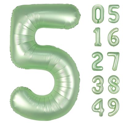 Sage Green 40 Inch Large Number 5 Birthday Balloon, Five 5th 15 25 35 50 55 Birthday Celebration Decorations, Oliver Green Foil 5 Mylar Helium Balloons Girl Boy Anniversary Party Supplies