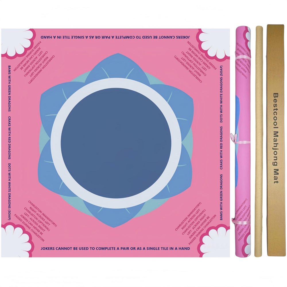 bestcool 2025 Neoprene Mahjong Mat with Rules for Table, 33"*33" Odorless, Free of PAHs, No Creases American Mahjong Mat with Instructions, Anti-Slip, Noise Reduction Mahjong Gift (Pink-B)