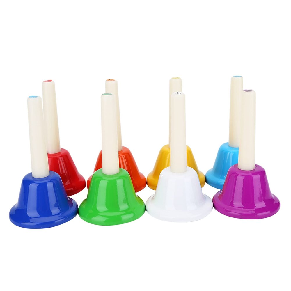 8PCS Hand Bells Set, 8 Note Colorful Metal Handbells Set Musical Instrument Teaching Percussion Instrument for Kids Children