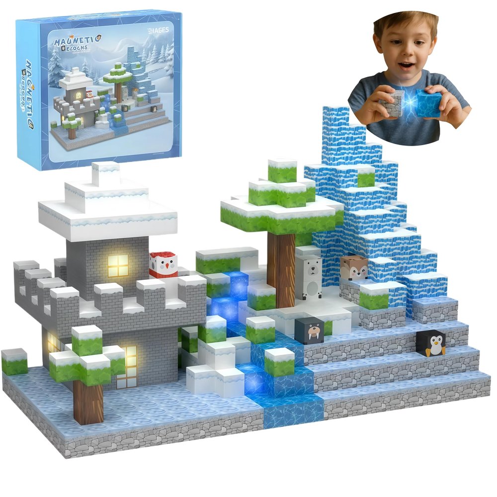 138 Pcs Magnetic Building Blocks, Enhance STEM Learning, Creative Play & Logical Thinking, Durable & Vibrant Color with Light Up Blocks, Ideal for Classroom & Screen-Free Entertainment (Glacier)
