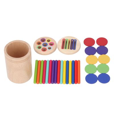 Bnineteenteam Wooden Color Sorting Recognition Game for Toddlers Educational Fine Motor Skills Toy with 16 Sticks 10 Round Pieces
