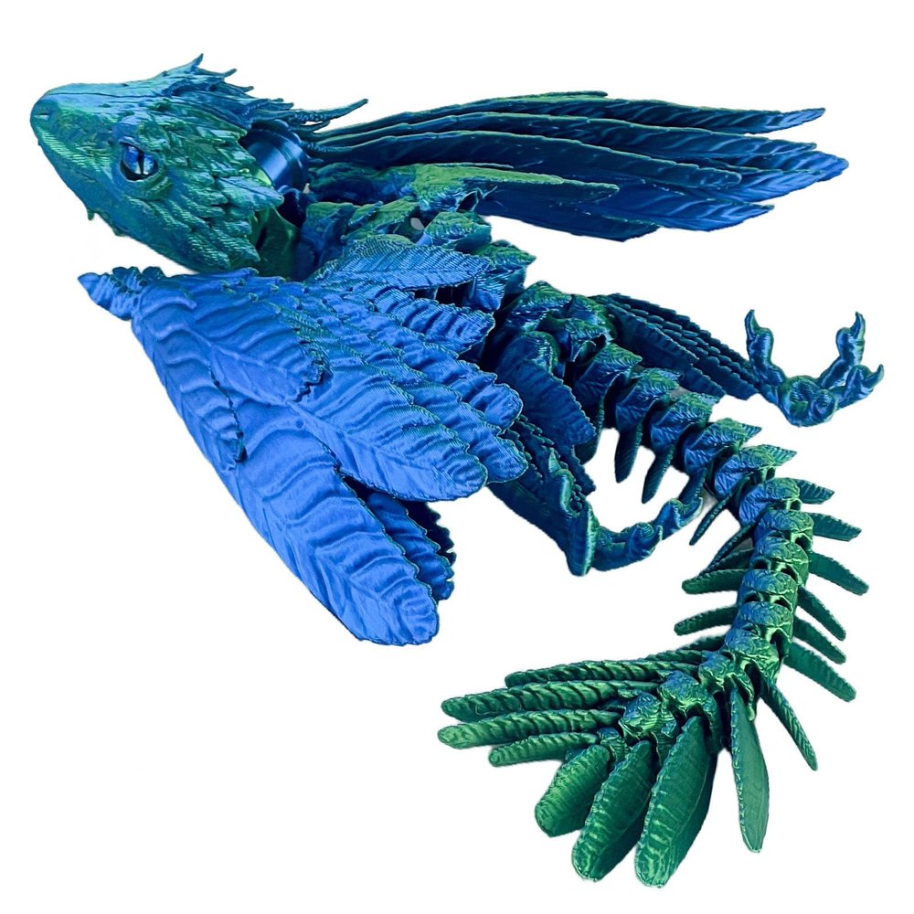 3D Printed Dragon with Wings,Feathered Wyvern Dragon,Articulated Dragon,3D Printed Animals Fidget Dragon,Desktop Pet - Perfect for Fantasy Enthusiasts (Blue Green)